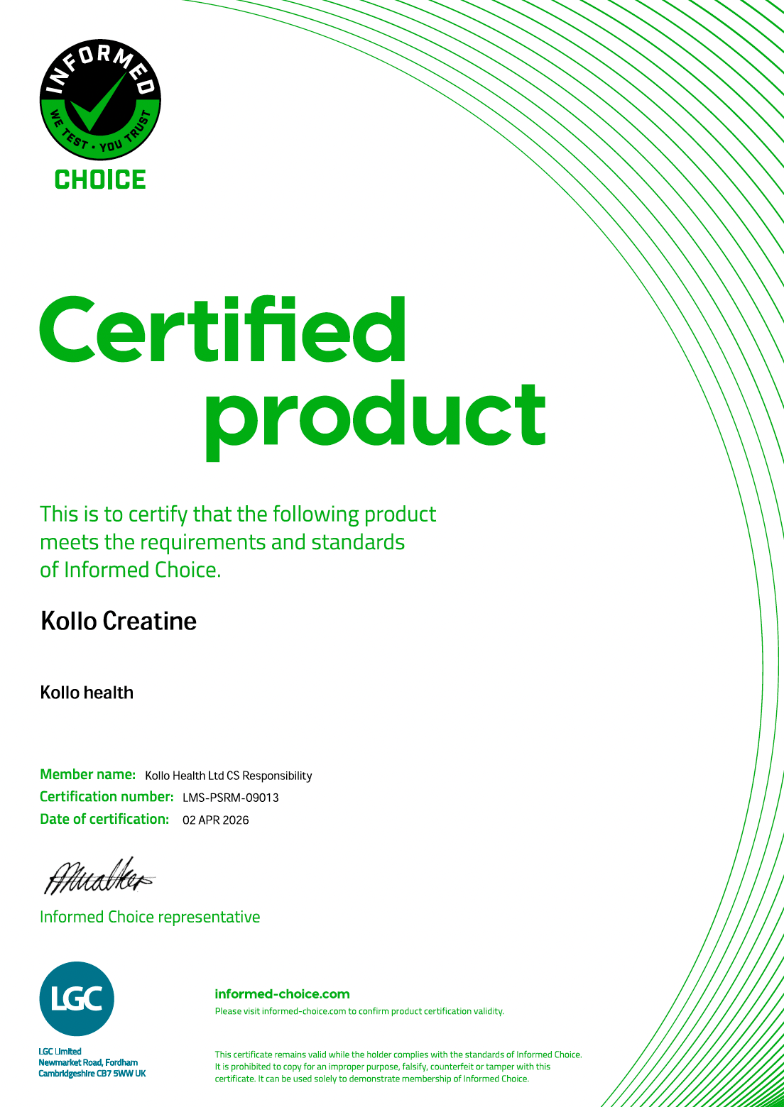 Kollo Creatine Informed Choice